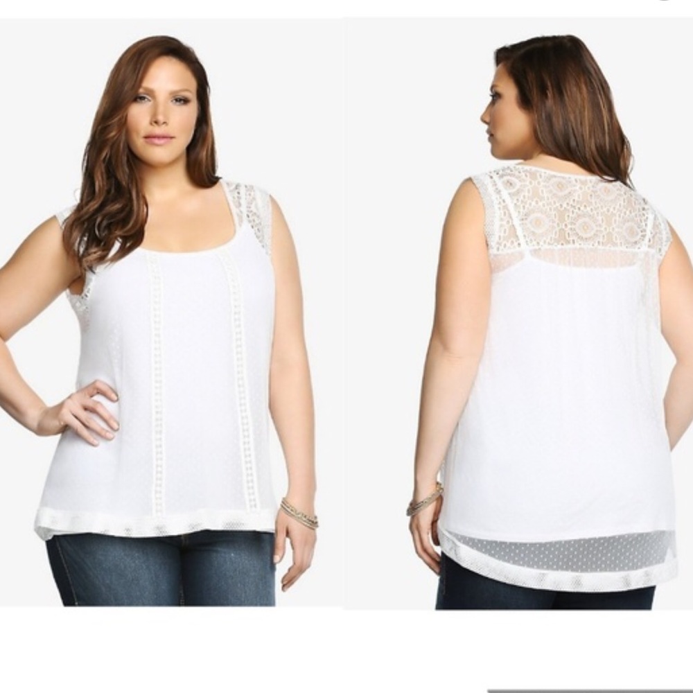 TORRID WHITE LACE MESH DOT SLEEVELESS TOP